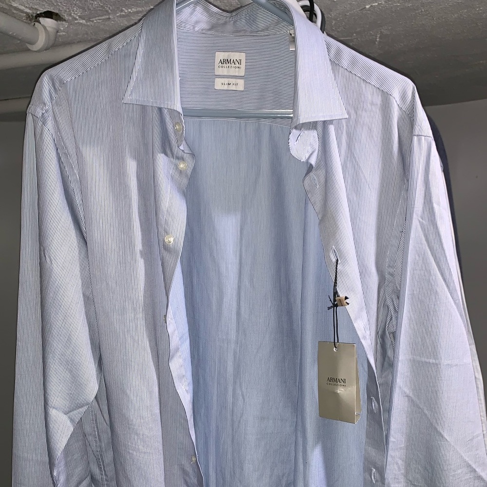Blue Pinstripe Armani Collezioni Dress Shirt